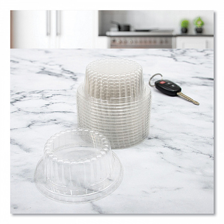 Flat-Top Dome PET Plastic Lids, For 6 oz to 10 oz Containers, 3.96
