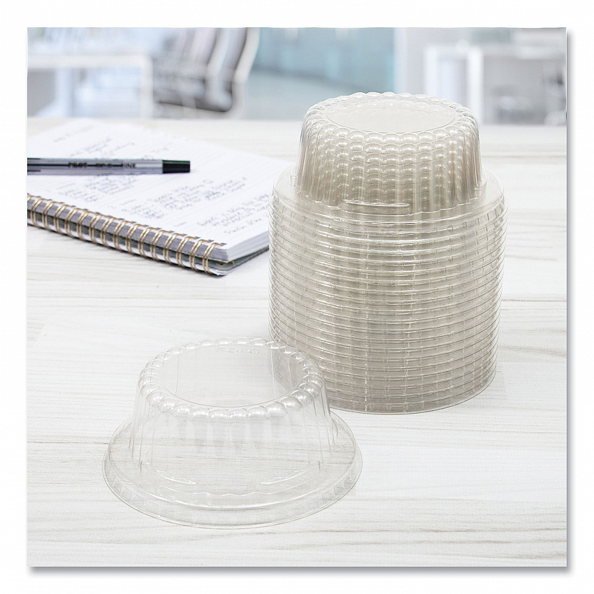Flat-Top Dome PET Plastic Lids, For 6 oz to 10 oz Containers, 3.96" Diameter x 1.25" h, Clear, 1,000/Carton (DF8)