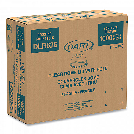 Ultra Clear Dome Cold Cup Lids, Fits 16 oz to 24 oz Cold Cups, Plastic, Clear, 100/Pack (DLR626PK)