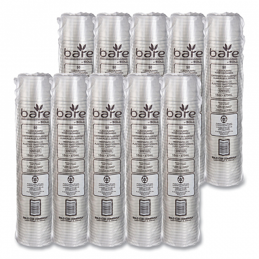 Bare Eco-Forward RPET Deli Containers, ProPlanet Seal, 16 oz, 4.6" Diameter x 3" h, Clear, Plastic, 500/Carton (DM16R)