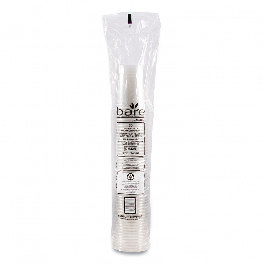 Bare Eco-Forward RPET Deli Containers, ProPlanet Seal, 32 oz, Clear, Plastic, 50/Pack, 10/Carton (DM32R)