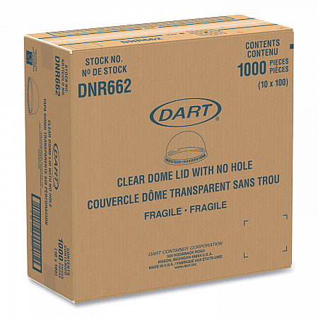 Plastic Dome Lid, No-Hole, Fits 9 oz to 22 oz Hot Cups, Clear, 100/Sleeve, 10 Sleeves/Carton (DNR662)