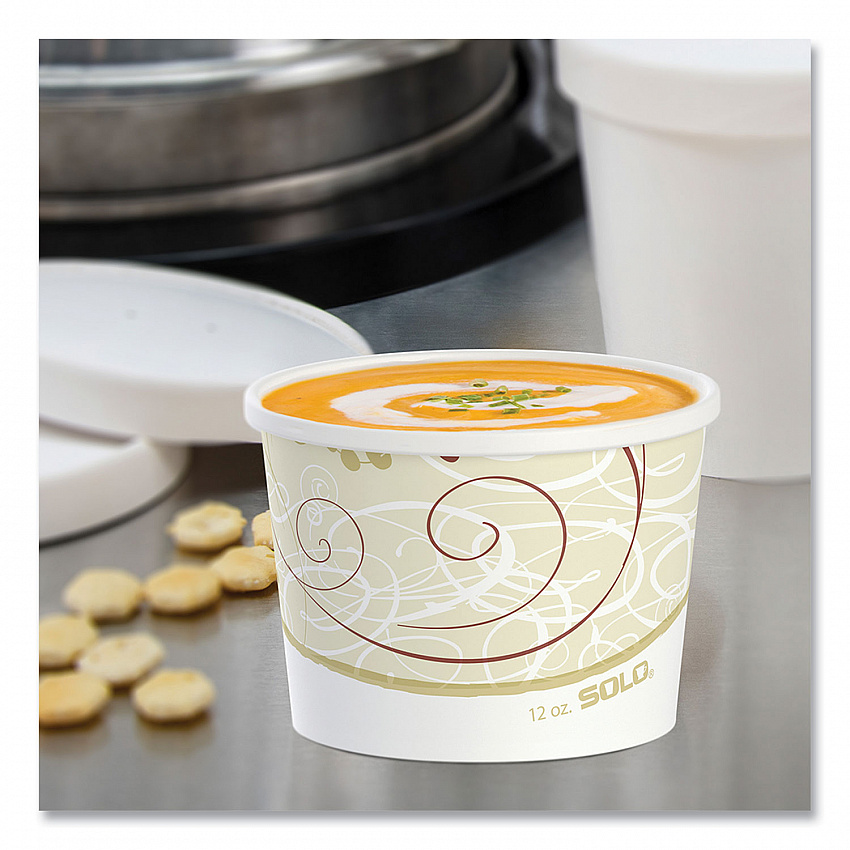 Double Poly Paper Food Containers, 12 oz, 3.6" Diameter x 3.3" h, Symphony Design, 25/Pack, 20 Packs/Carton (HS4125SYM)