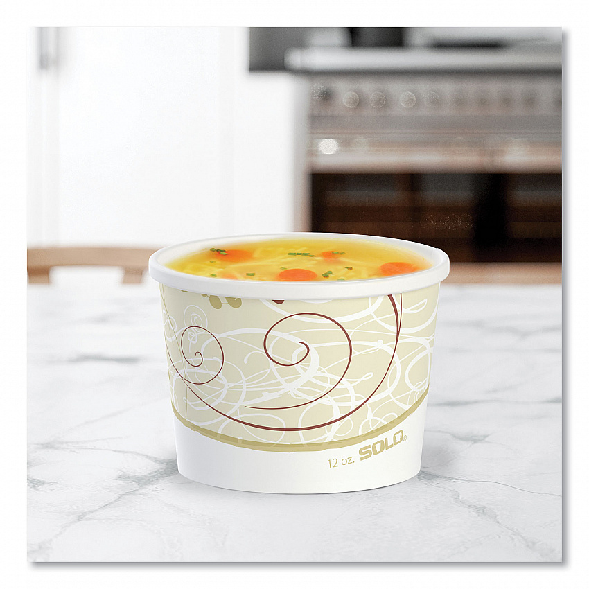 Double Poly Paper Food Containers, 12 oz, 3.6" Diameter x 3.3" h, Symphony Design, 25/Pack, 20 Packs/Carton (HS4125SYM)