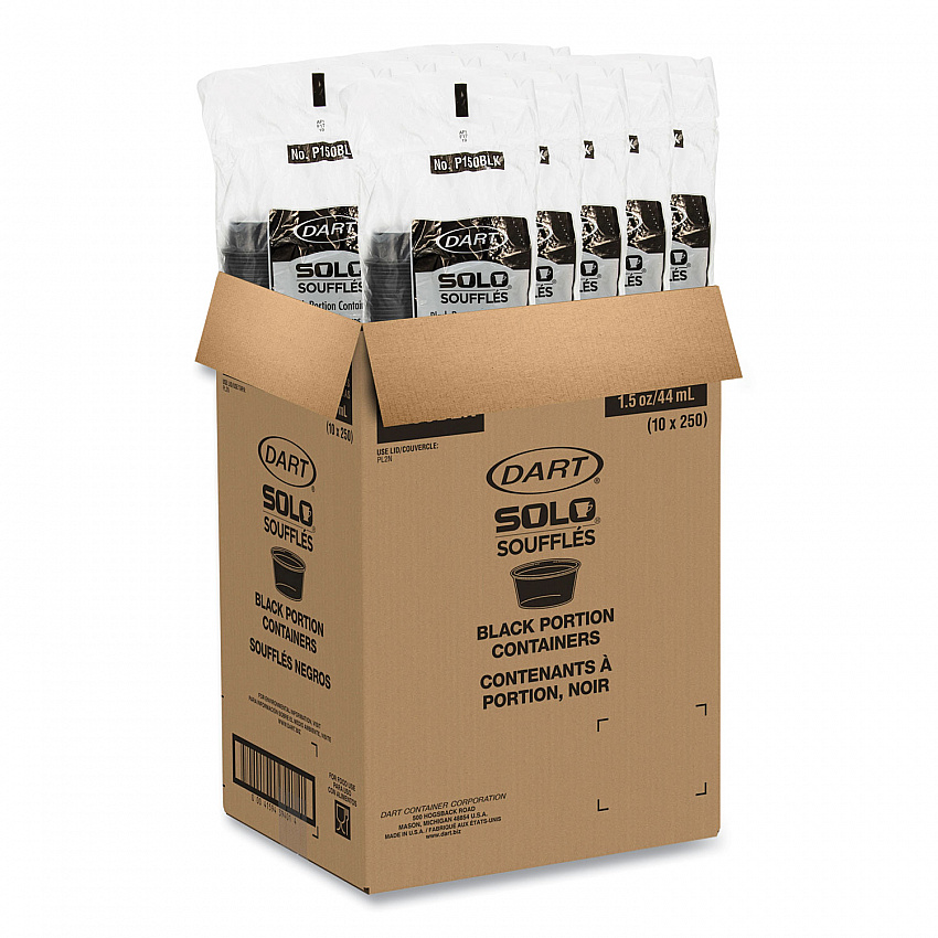 Portion Containers, 1.5 oz, Plastic, Black, 250/Bag, 10 Bags/Carton (P150BLK)