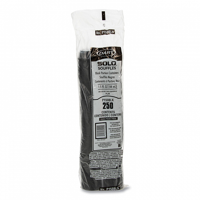 Portion Containers, 1.5 oz, Plastic, Black, 250/Bag, 10 Bags/Carton (P150BLK)