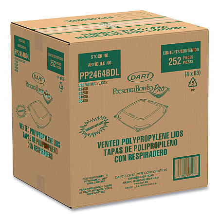 PresentaBowls Pro Clear Square Bowl Lids, Large Vented Square, 8.5 x 8.5 x 1, Clear, Plastic, 63/Bag, 4 Bags/Carton (PP2464BDL)