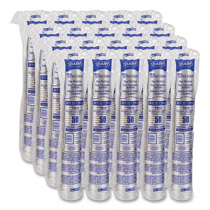 Ultra Clear PETE Cold Cups, 20 oz, Plastic, Clear, 50/Sleeve, 20 Sleeves/Carton (TN20)