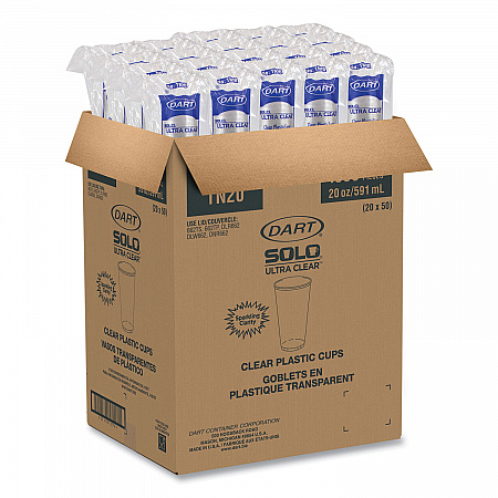 Ultra Clear PETE Cold Cups, 20 oz, Plastic, Clear, 50/Sleeve, 20 Sleeves/Carton (TN20)