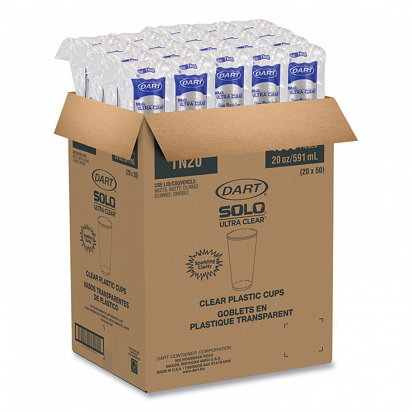 Ultra Clear PETE Cold Cups, 20 oz, Plastic, Clear, 50/Sleeve, 20 Sleeves/Carton (TN20)