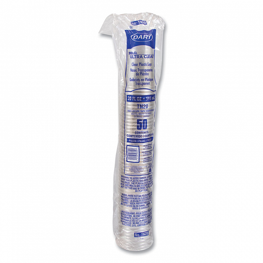 Ultra Clear PETE Cold Cups, 20 oz, Plastic, Clear, 50/Sleeve, 20 Sleeves/Carton (TN20)