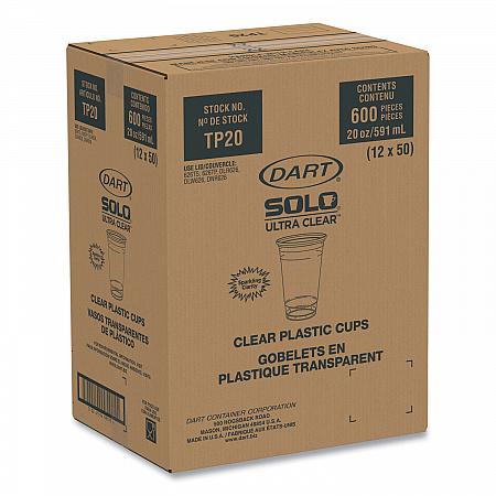 Ultra Clear Cups, 20 oz, Plastic, 50/Bag, 12 Bags/Carton (TP20)