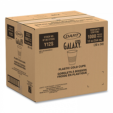 High-Impact Polystyrene Squat Cold Cups, 12 oz, Plastic, Translucent, 50/Sleeve, 20 Sleeves/Carton (Y12S)