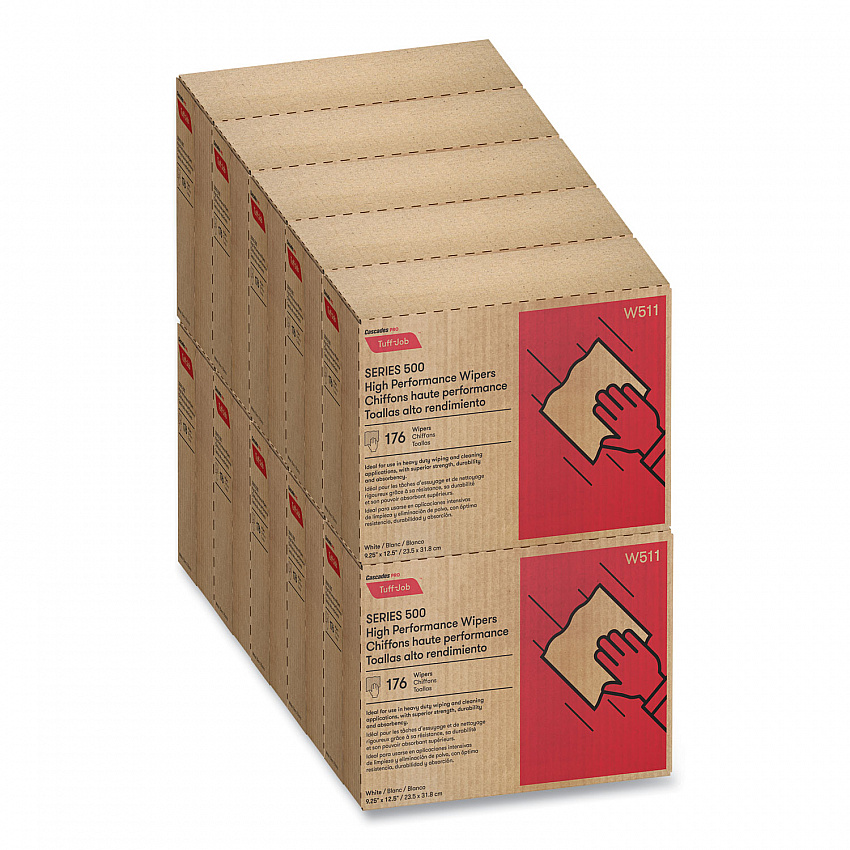 Tuff-Job S500 High Performance Wipers, 9.25 x 12.5, White, 176/Box, 10 Box/Carton (W511)