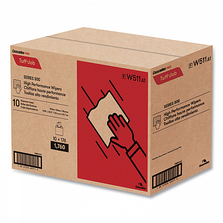 Tuff-Job S500 High Performance Wipers, 9.25 x 12.5, White, 176/Box, 10 Box/Carton (W511)