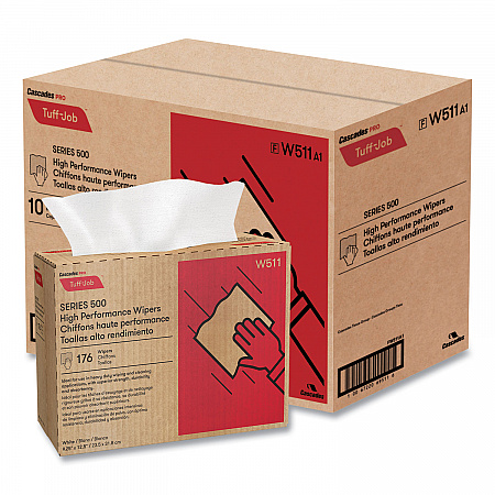 Tuff-Job S500 High Performance Wipers, 9.25 x 12.5, White, 176/Box, 10 Box/Carton (W511)