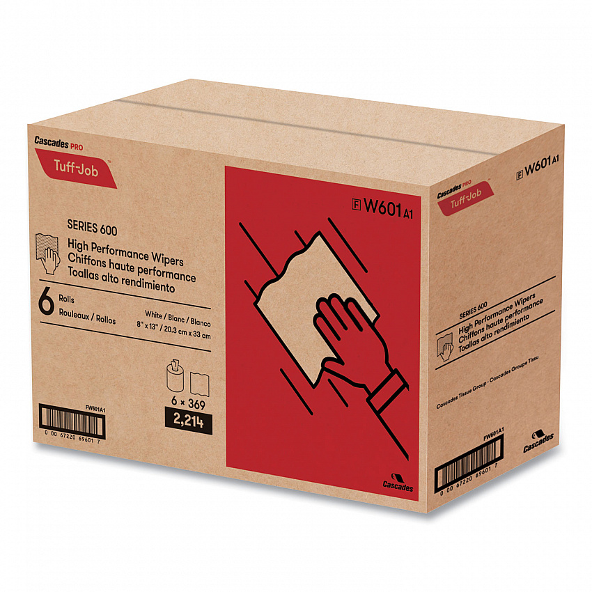 Tuff-Job Spunlace Towels, Centerpull Roll, 8 x 13, White, 369 Sheets/Roll, 6/Carton (W601)