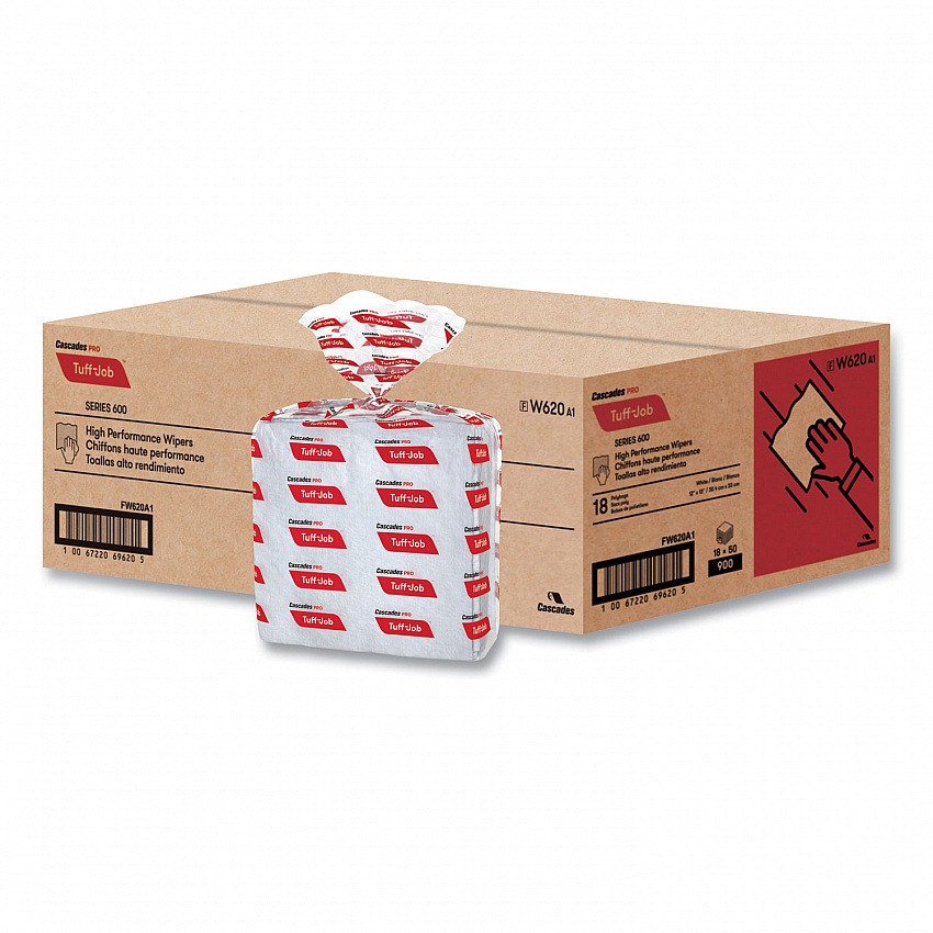 Tuff-Job S600 High Performance Wipers, 12 x 13, 50/Bag, 18 Bags/Carton (W620)