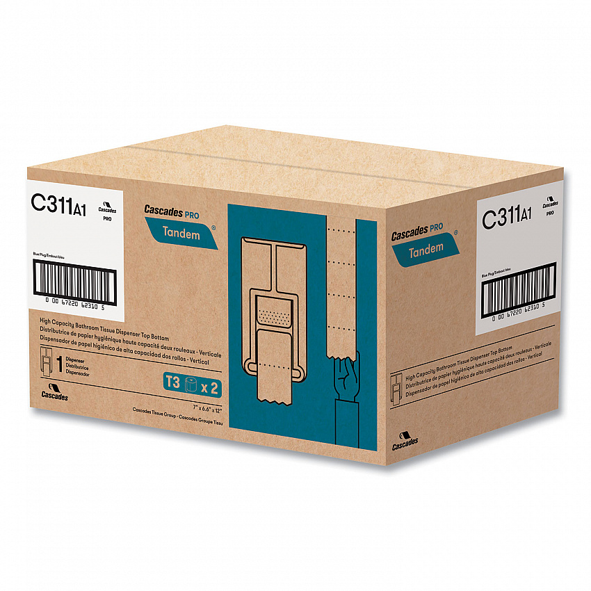 Tandem No Touch High Capacity Bath Tissue Dispenser, 7 x 6.6 x 12, White (C311)
