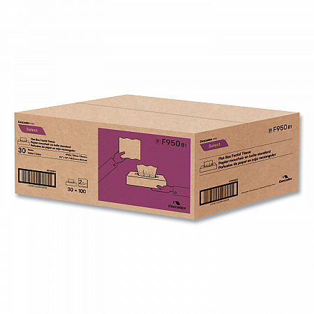 Select Flat Box Facial Tissue, 2-Ply, White, 100 Sheets/Box, 30 Boxes/Carton (F950)