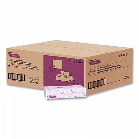 Select Flat Box Facial Tissue, 2-Ply, White, 100 Sheets/Box, 30 Boxes/Carton (F950)