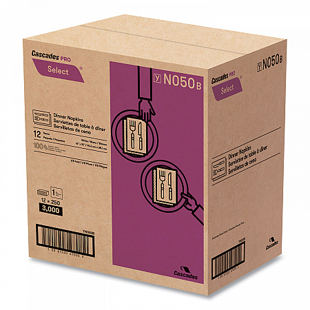 Select Dinner Napkins, 1-Ply, 16 x 15, White, 250/Pack, 12/Carton (N050)