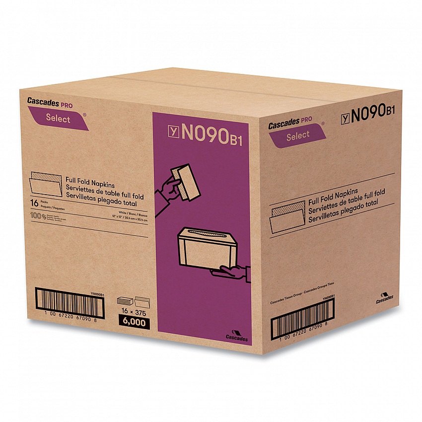 Select Full Fold II Napkins, 1-Ply, 12 x 12, White, 375/Pack, 24/Carton (N090)