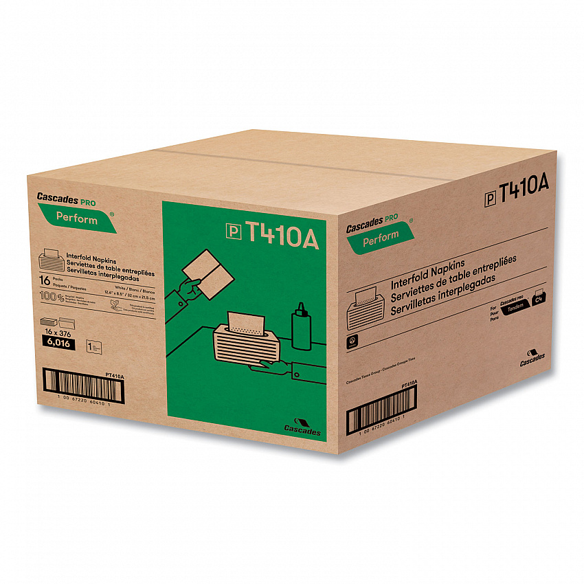 Perform Interfold Napkins, 1-Ply, 12.63 x 8.5, White, 376/Pack, 16 Packs/Carton (T410)