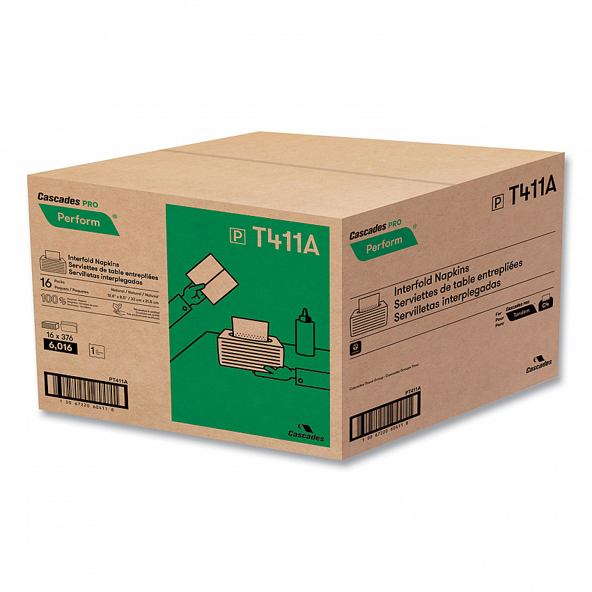 Perform Interfold Napkins, 1-Ply, 12.63 x 8.5, Natural, 376/Pack, 16 Packs/Carton (T411)