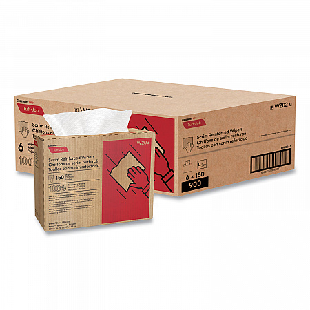 Tuff-Job Scrim Reinforced Wipers, 4-Ply, 9.75 x 16.75, White, 150/Box, 6 Box/Carton (W202)