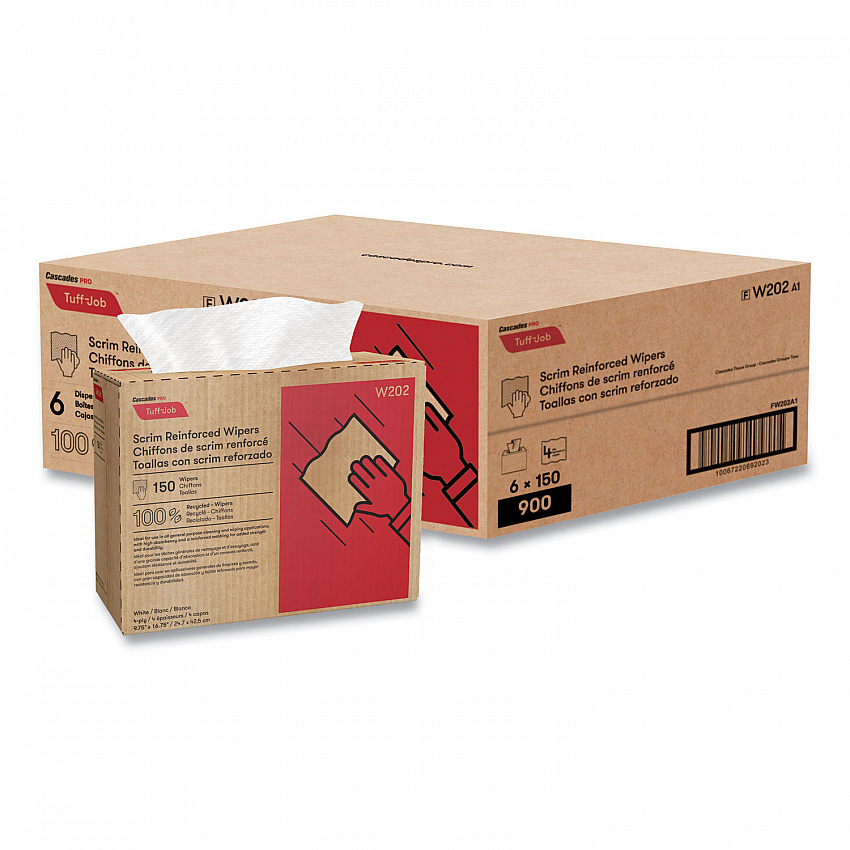 Tuff-Job Scrim Reinforced Wipers, 4-Ply, 9.75 x 16.75, White, 150/Box, 6 Box/Carton (W202)