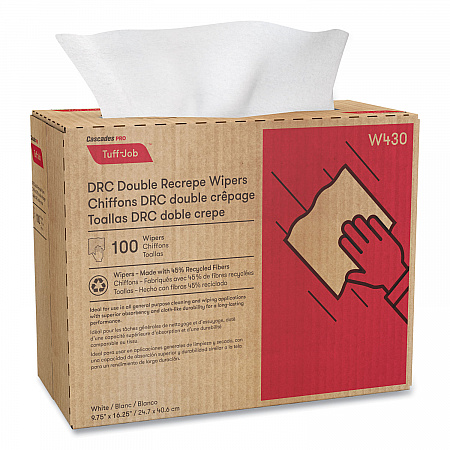 Tuff-Job Double Recrepe Wipers, 9.75 x 16.5, White, 100/Box, 8 Box/Carton (W430)