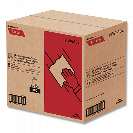 Tuff-Job Double Recrepe Wipers, 9.75 x 16.5, White, 100/Box, 8 Box/Carton (W430)