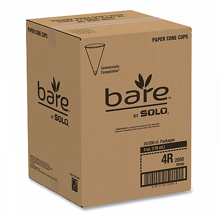 Cone Water Cups, Chipboard Box Inner Packaging, ProPlanet Seal, 4 oz, Paper, White, 200/Bag, 25 Bags/Carton (4R2050)