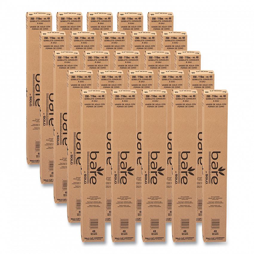 Cone Water Cups, Chipboard Box Inner Packaging, ProPlanet Seal, 4 oz, Paper, White, 200/Bag, 25 Bags/Carton (4R2050)