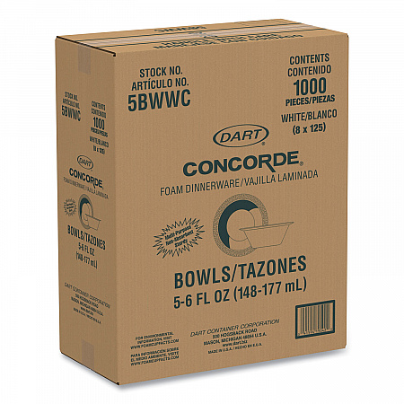 Concorde Non-Laminated Foam Dinnerware, Bowl, 5 oz, White, 125/Pack, 8 Packs/Carton (5BWWC)