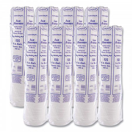 Concorde Non-Laminated Foam Dinnerware, Bowl, 5 oz, White, 125/Pack, 8 Packs/Carton (5BWWC)