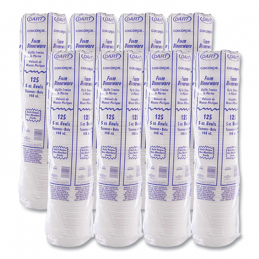 Concorde Non-Laminated Foam Dinnerware, Bowl, 5 oz, White, 125/Pack, 8 Packs/Carton (5BWWC)