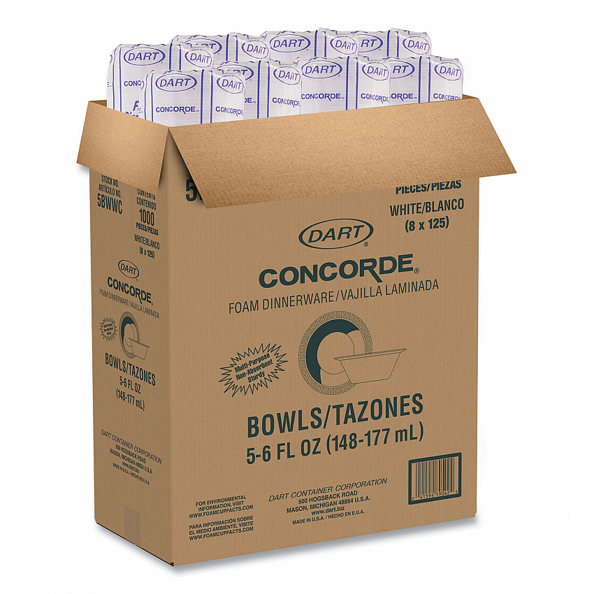 Concorde Non-Laminated Foam Dinnerware, Bowl, 5 oz, White, 125/Pack, 8 Packs/Carton (5BWWC)