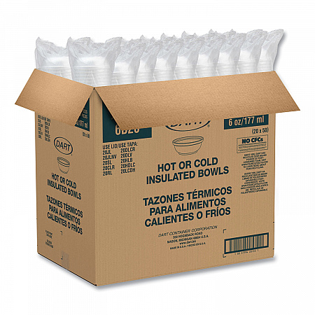 Insulated Foam Bowls, 6 oz, White, 50/Pack, 20 Packs/Carton (6B20)