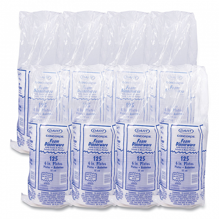 Concorde Foam Plate, 6" dia, White, 1,000/Carton (6PWCR)