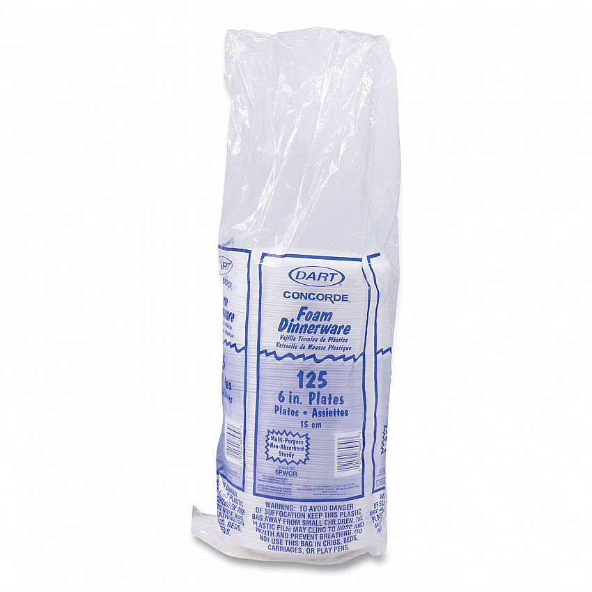 Concorde Foam Plate, 6" dia, White, 1,000/Carton (6PWCR)