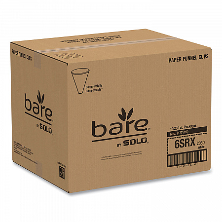 Bare Eco-Forward Treated Paper Funnel Cups, ProPlanet Seal, 6 oz, White, 250/Bag, 10/Carton (6SRX)