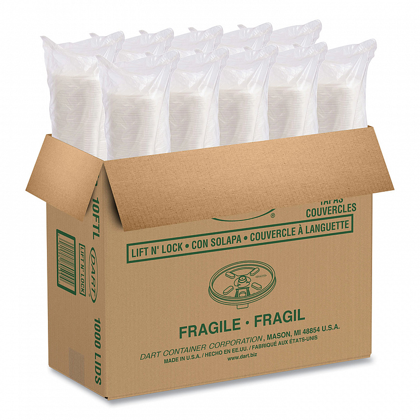 Lift n' Lock Plastic Hot Cup Lids, Fits 10 oz Hot Cups, White, 1,000/Carton (10FTL)