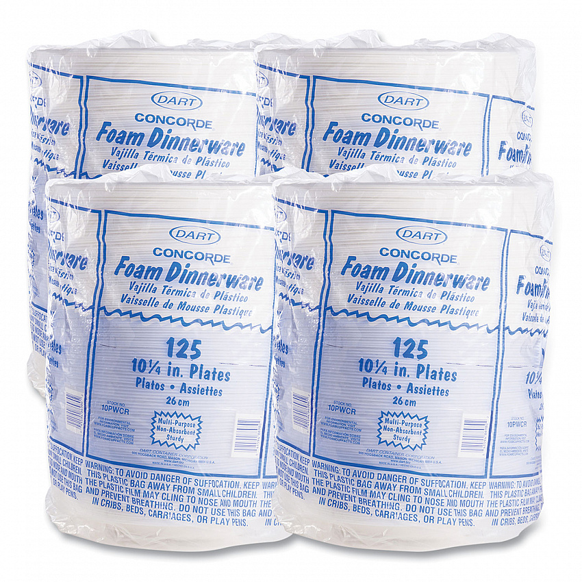 Concorde Foam Plate, 10.25" dia, White, 125/Pack, 4 Packs/Carton (10PWCR)