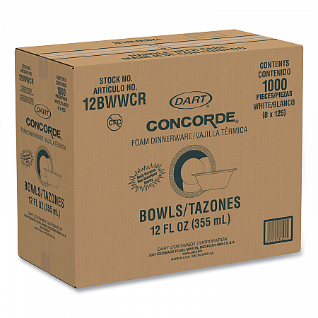Concorde Foam Bowl, 10, 12 oz, White, 125/Pack, 8 Packs/Carton (12BWWCR)