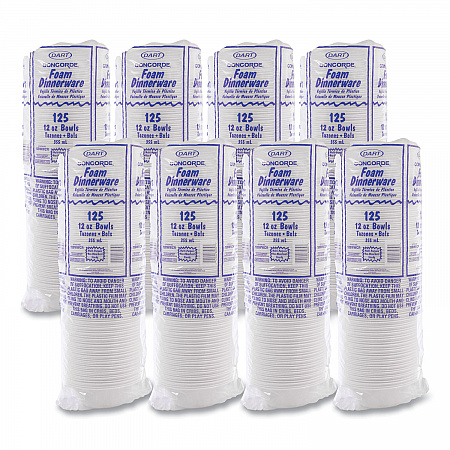 Concorde Foam Bowl, 10, 12 oz, White, 125/Pack, 8 Packs/Carton (12BWWCR)