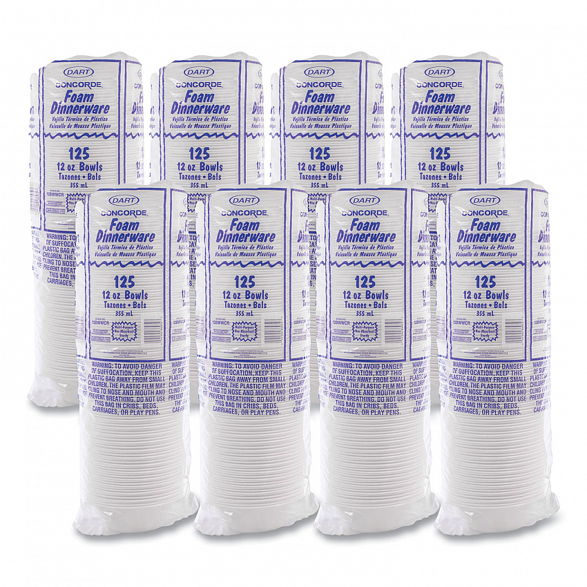 Concorde Foam Bowl, 10, 12 oz, White, 125/Pack, 8 Packs/Carton (12BWWCR)