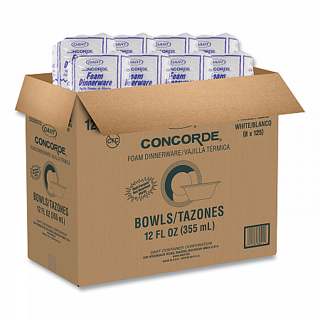Concorde Foam Bowl, 10, 12 oz, White, 125/Pack, 8 Packs/Carton (12BWWCR)