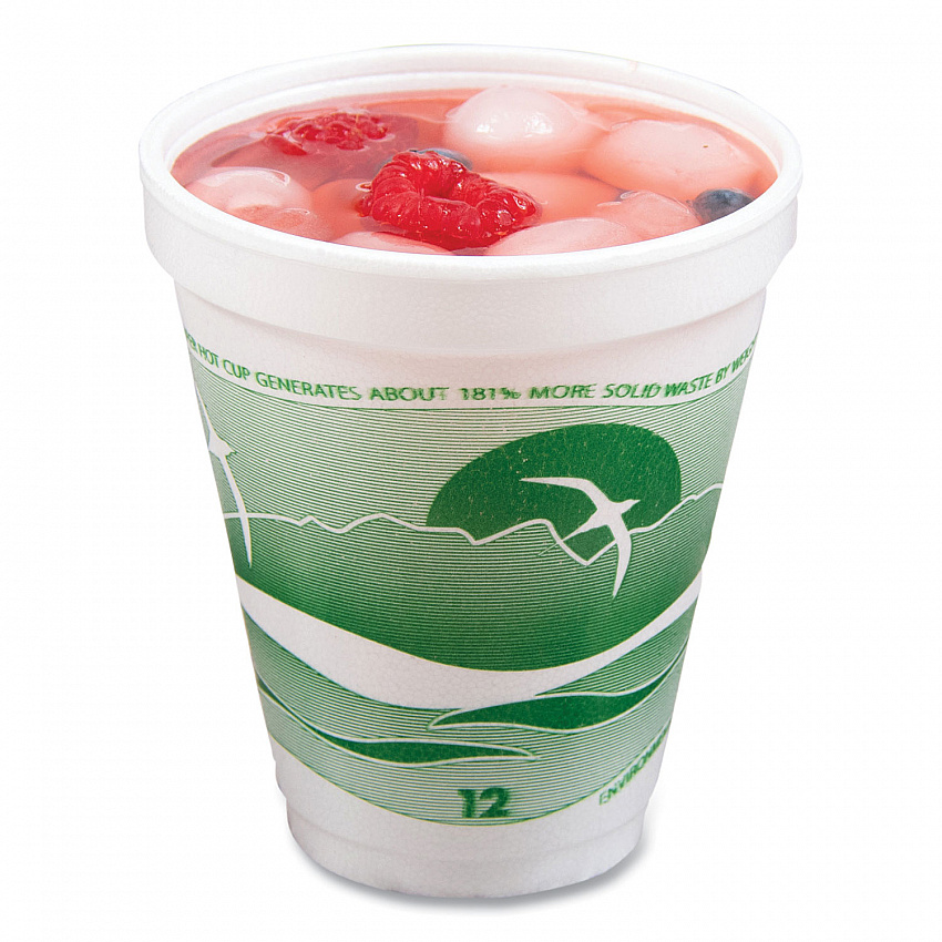Horizon Hot/Cold Foam Drinking Cups, 12 oz, White/Green, 25/Bag, 40 Bags/Carton (12J16H)